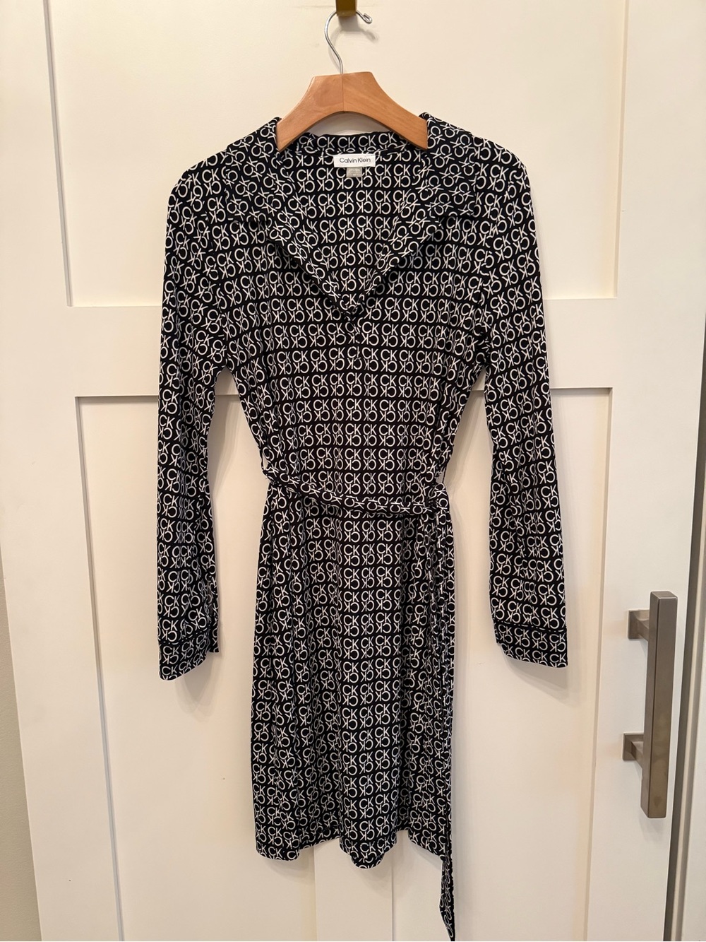 Calvin Klein Black & White Monogram Long Sleeve Shirt Dress